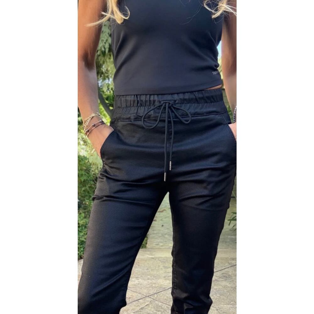 Bevy Flog Shely Iridescent Metallic Snake Print Drawstring Pants Navy Size 25